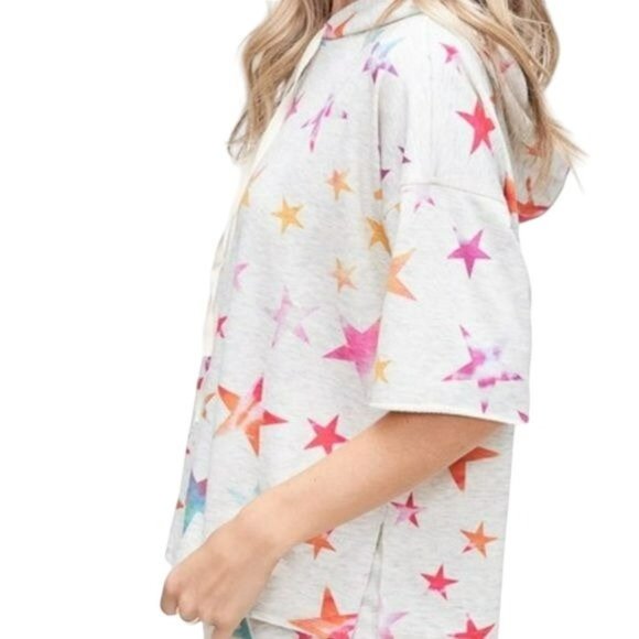 Phil Love Rainbow Star Short Sleeve Hoodie Top White Multicolor Size Small NWT - Picture 4 of 5